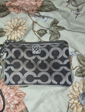 Coach Signature Metallic Wristlet - Black & Silver